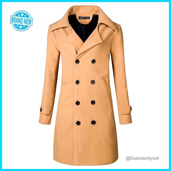 Double Breasted Slim Fit Pea Coat Jacket Korean Military Style Lightweight